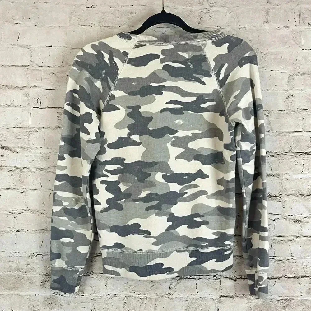 J. Crew Women's XS Faded Grey Camo Pullover Sweatshirt Camouflage A4378 Cotton